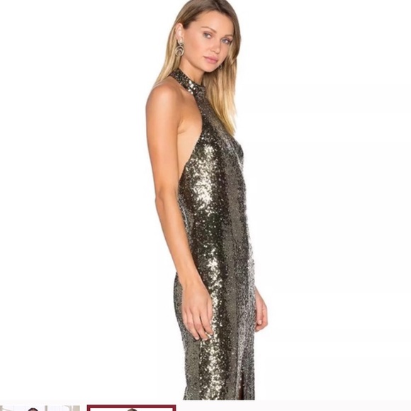 REVOLVE Gold Gown, Sequin, Halter Neck, Slit, NWT - Picture 3 of 5